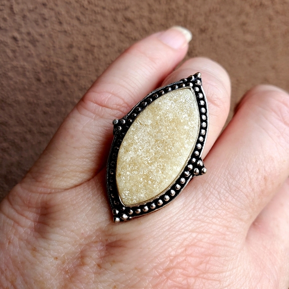 New Rough Yellow Aventurine 925 Silver Ring. - Picture 7 of 12